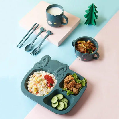 Baby Cartoon Dinosaur Tableware Set for Children Wheat Fiber Dinnerware Irregular Shapes 10 Cm Diameter by null