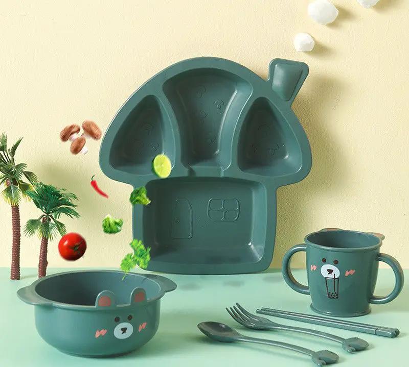 Baby Cartoon Dinosaur Tableware Set for Children Wheat Fiber Dinnerware Irregular Shapes 10 Cm Diameter by null