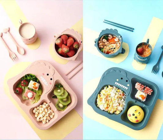 Baby Cartoon Dinosaur Tableware Set for Children Wheat Fiber Dinnerware Irregular Shapes 10 Cm Diameter by null