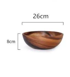 Handmade Wooden Bowl Natural Wood Kitchen Fruit Salad Bowl Japanese Style Decorative Lightweight Non Slip Heat Resistant by null