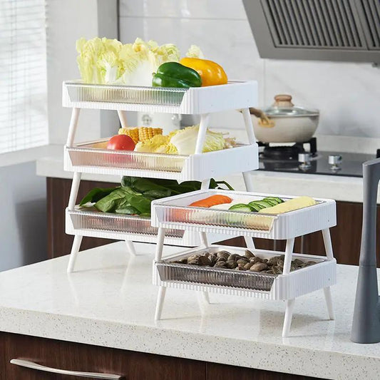 Kitchen Folding Storage Rack With Draining Basket For Fruit And Vegetable Storage And Stackable Organizer by null