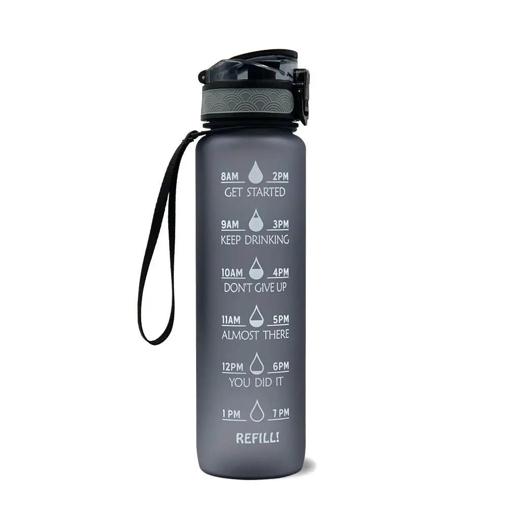 Leakproof 1L Tritan Water Bottle with Time Marker - Cycling Motivational Sports Fitness Cup by null