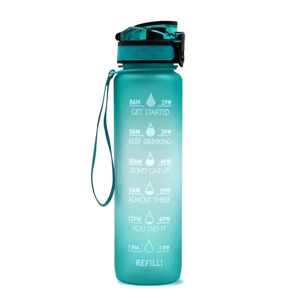 Leakproof 1L Tritan Water Bottle with Time Marker - Cycling Motivational Sports Fitness Cup by null