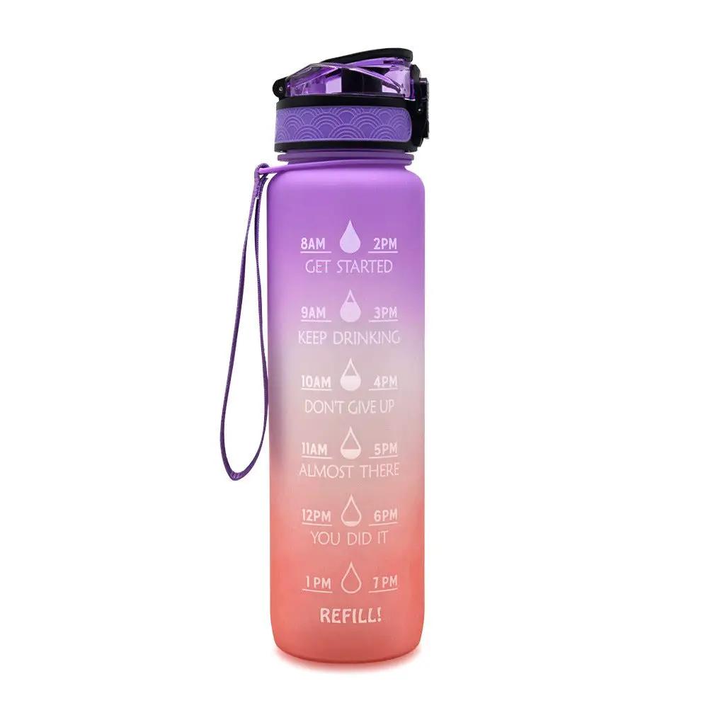 Leakproof 1L Tritan Water Bottle with Time Marker - Cycling Motivational Sports Fitness Cup by null