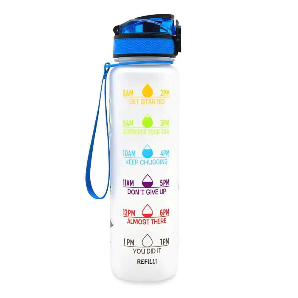 Leakproof 1L Tritan Water Bottle with Time Marker - Cycling Motivational Sports Fitness Cup by null
