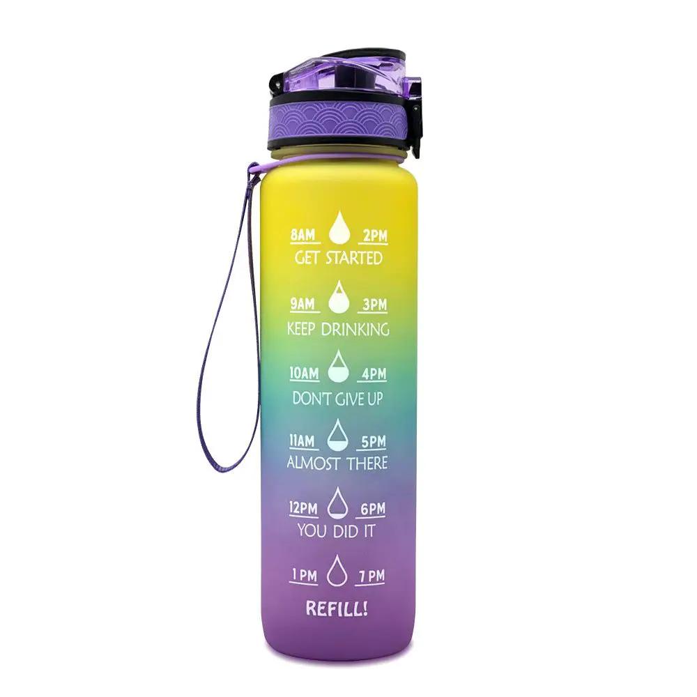 Leakproof 1L Tritan Water Bottle with Time Marker - Cycling Motivational Sports Fitness Cup by null