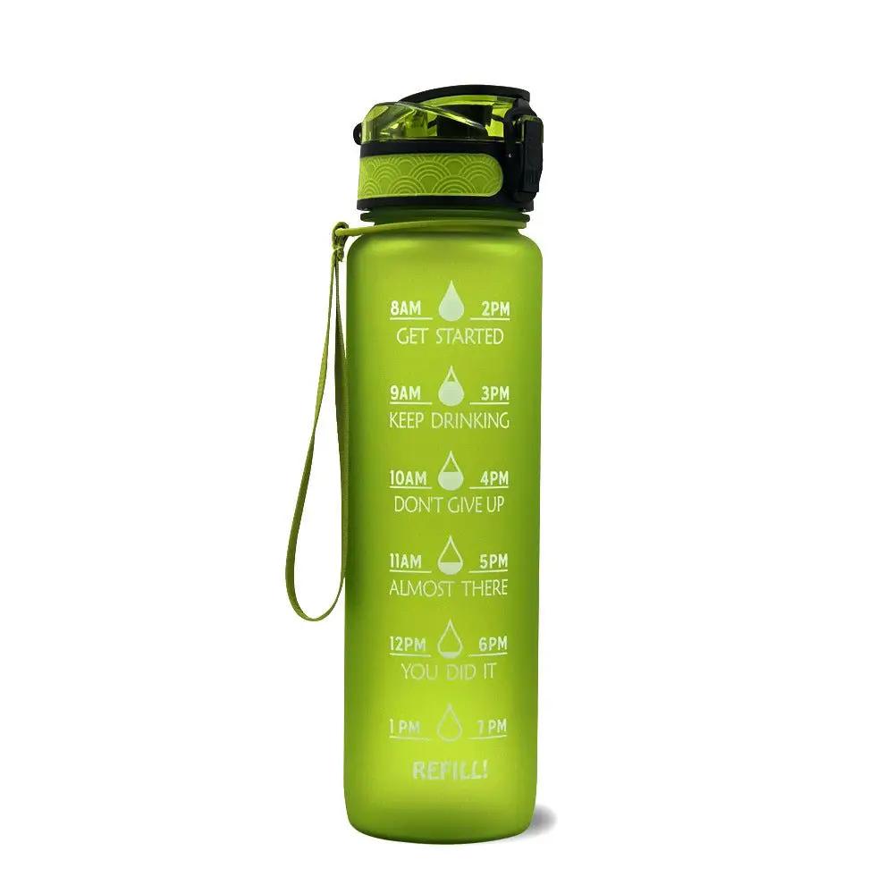 Leakproof 1L Tritan Water Bottle with Time Marker - Cycling Motivational Sports Fitness Cup by null
