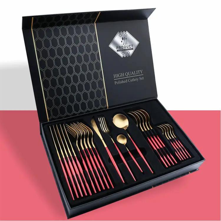 24 Piece 304 Stainless Steel Flatware Set Gift Box With Knife Fork Spoon Light Luxury Style Silver Gold by null