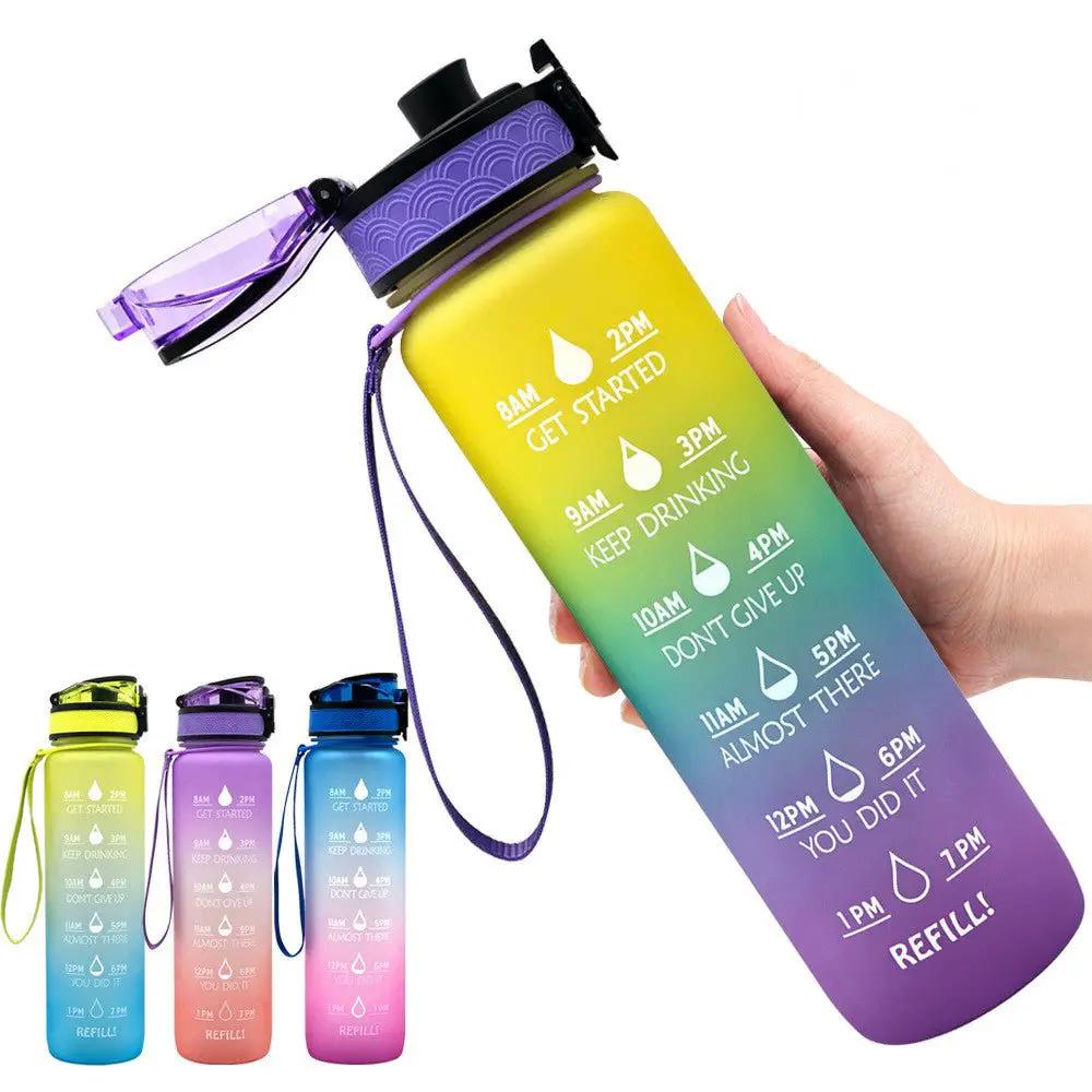 Leakproof 1L Tritan Water Bottle with Time Marker - Cycling Motivational Sports Fitness Cup by null