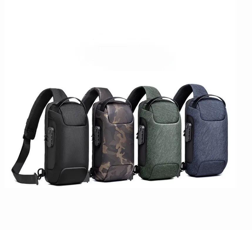 Canvas Chest Bag For Men Shoulder Bag With Zipper Closure Medium Size Mobile Phone And Certificate Pockets by null