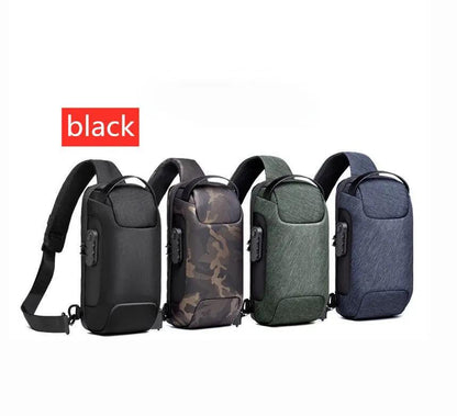 Canvas Chest Bag For Men Shoulder Bag With Zipper Closure Medium Size Mobile Phone And Certificate Pockets by null