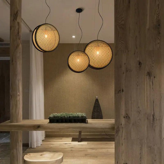 Vintage Rattan Chandelier for Restaurant Decor - Unique Lighting Fixture by null