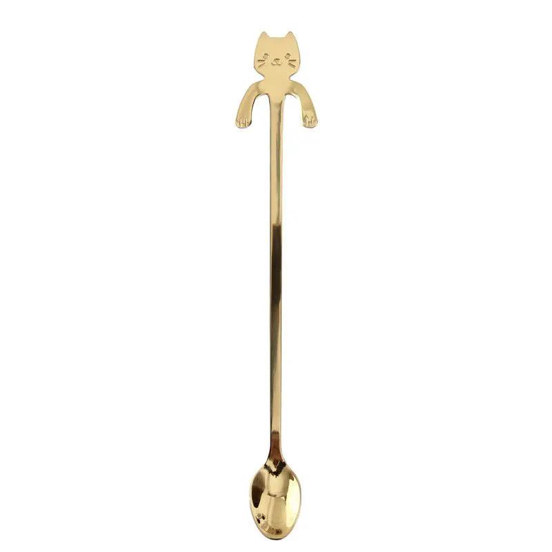 304 Stainless Steel Cat Handle Coffee Spoon With Hanging Hole Cartoon Design Colorful Options by null
