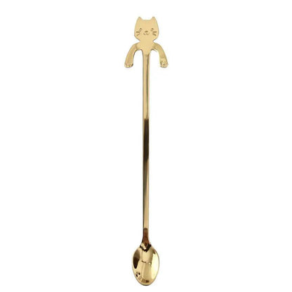 304 Stainless Steel Cat Handle Coffee Spoon With Hanging Hole Cartoon Design Colorful Options by null