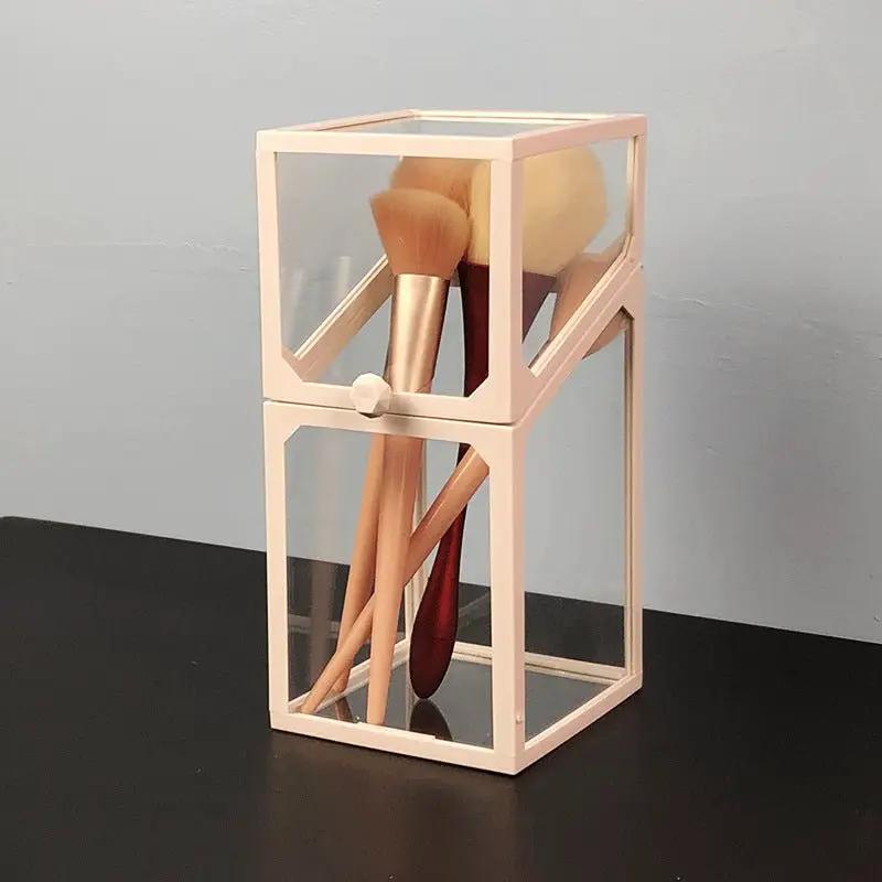 Transparent Glass Makeup Brush Holder Organizer For Vanity Table Keeps Cosmetic Brushes Neatly Stored by null
