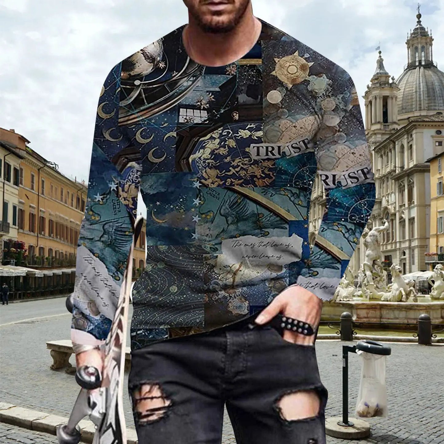 Men's Long-sleeved T-shirts Thin Tops Trendy Clothes by Zeny Home & Beauty