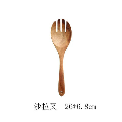 Teak Natural Wood Tableware Utensil Set With Spatulas Ladle Colander Rice Spoon And Soup Spoons by null