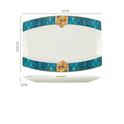 Nordic Style Porcelain Dinner Plates Set Ceramic Round Plates With Plants And Flowers Design by null