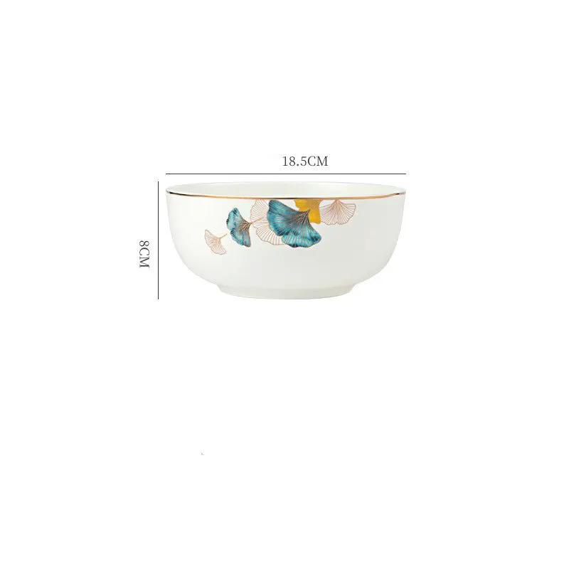 Nordic Style Porcelain Dinner Plates Set Ceramic Round Plates With Plants And Flowers Design by null