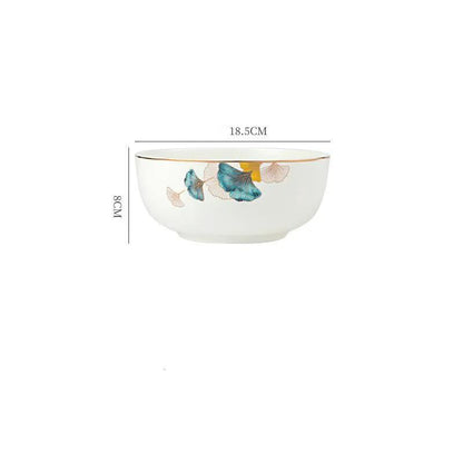 Nordic Style Porcelain Dinner Plates Set Ceramic Round Plates With Plants And Flowers Design by null
