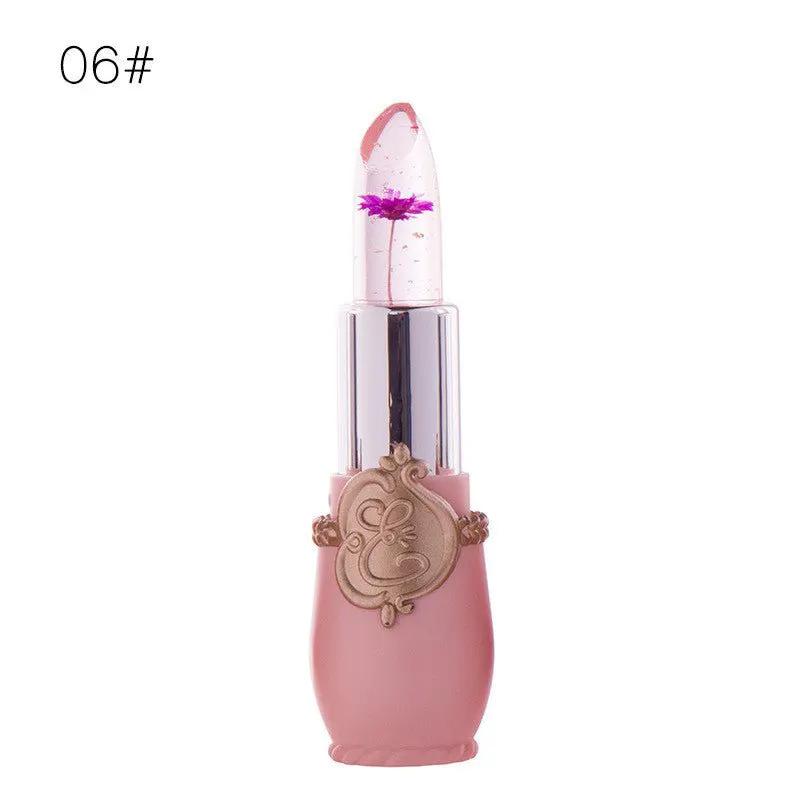 Temperature Change Lipstick With Transparent Jelly Flower Dried Flower Design Waterproof Long Lasting Color by null