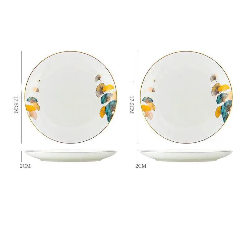 Nordic Style Porcelain Dinner Plates Set Ceramic Round Plates With Plants And Flowers Design by null