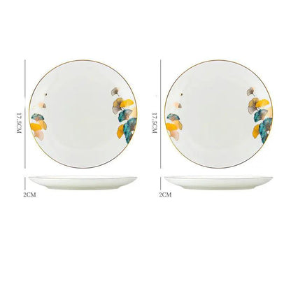 Nordic Style Porcelain Dinner Plates Set Ceramic Round Plates With Plants And Flowers Design by null