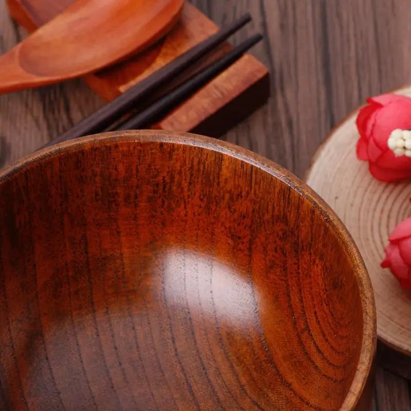 Wooden Round Bowls Set Four Pieces Natural Wood Color For Coffee Tea Meals Hotel Home Kitchen by null
