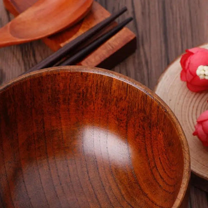 Wooden Round Bowls Set Four Pieces Natural Wood Color For Coffee Tea Meals Hotel Home Kitchen by null