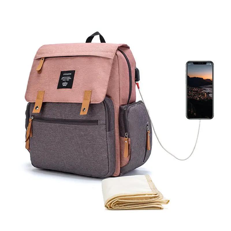 Lequeen Multifunctional Large Capacity Mummy Bag Diaper Bag With Shoulder And Crossbody Straps Oxford Cloth by null