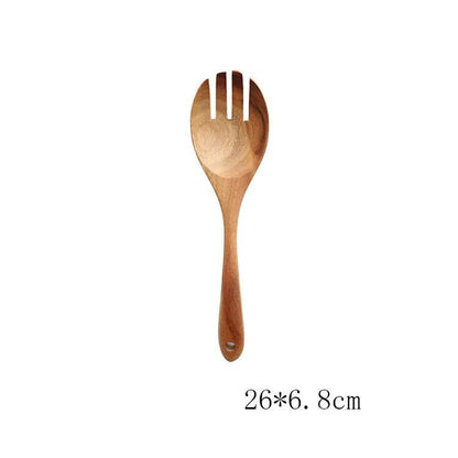 Teak Natural Wood Tableware Utensil Set With Spatulas Ladle Colander Rice Spoon And Soup Spoons by null