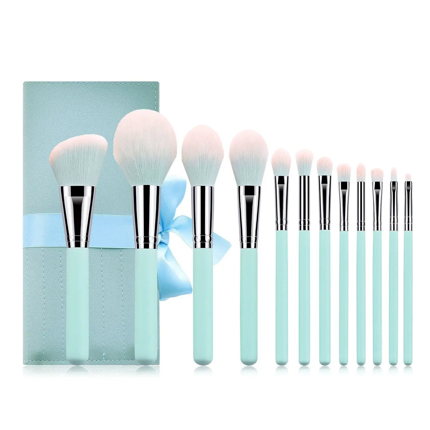 Set of 12 Sky Blue Cosmetic Brushes by null