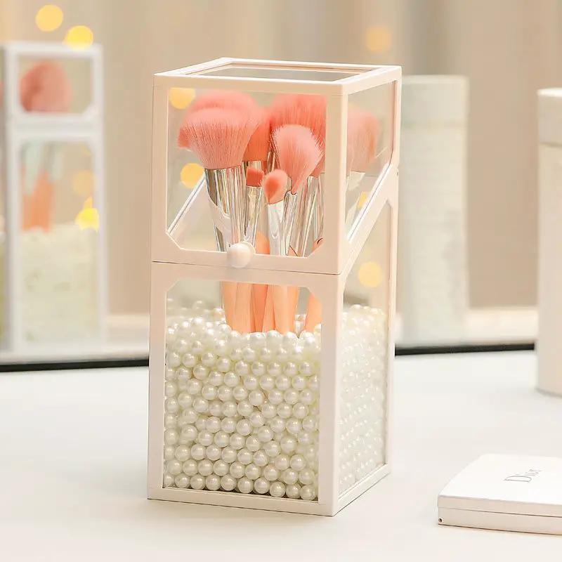 Transparent Glass Makeup Brush Holder Organizer For Vanity Table Keeps Cosmetic Brushes Neatly Stored by null