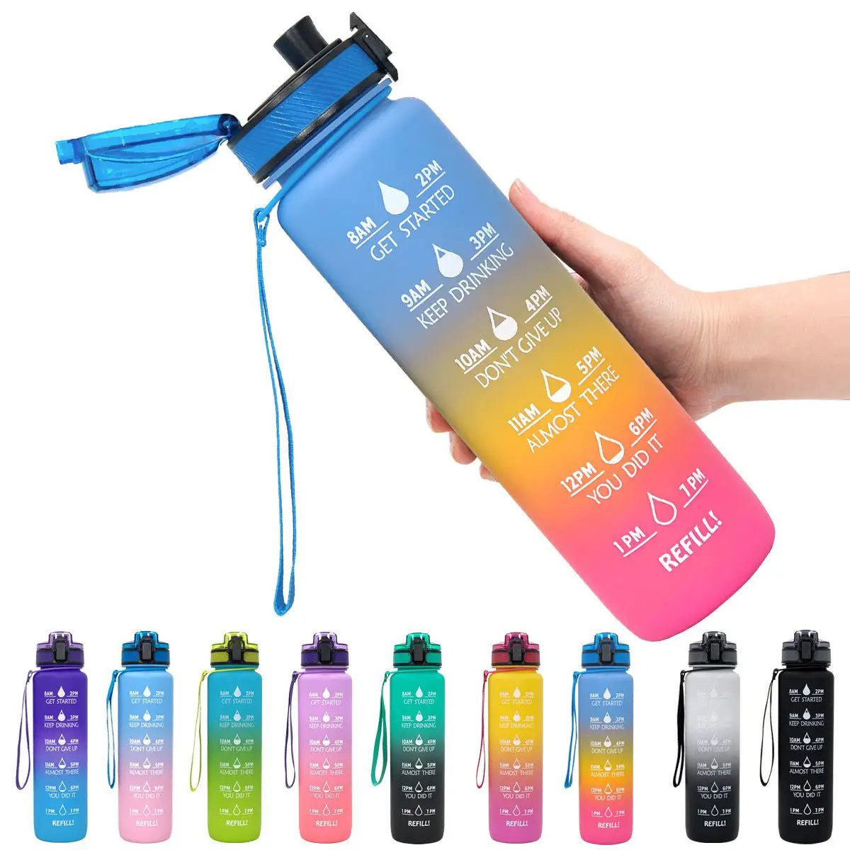 Leakproof 1L Tritan Water Bottle with Time Marker - Cycling Motivational Sports Fitness Cup by null