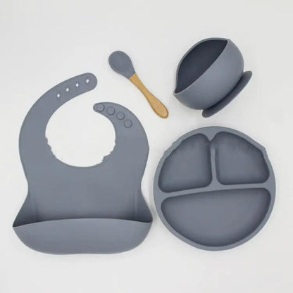 Silicone Baby Dining Set 4 Piece Bib Plate Bowl Spoon Non Slip Feeding Essentials For Toddlers by null