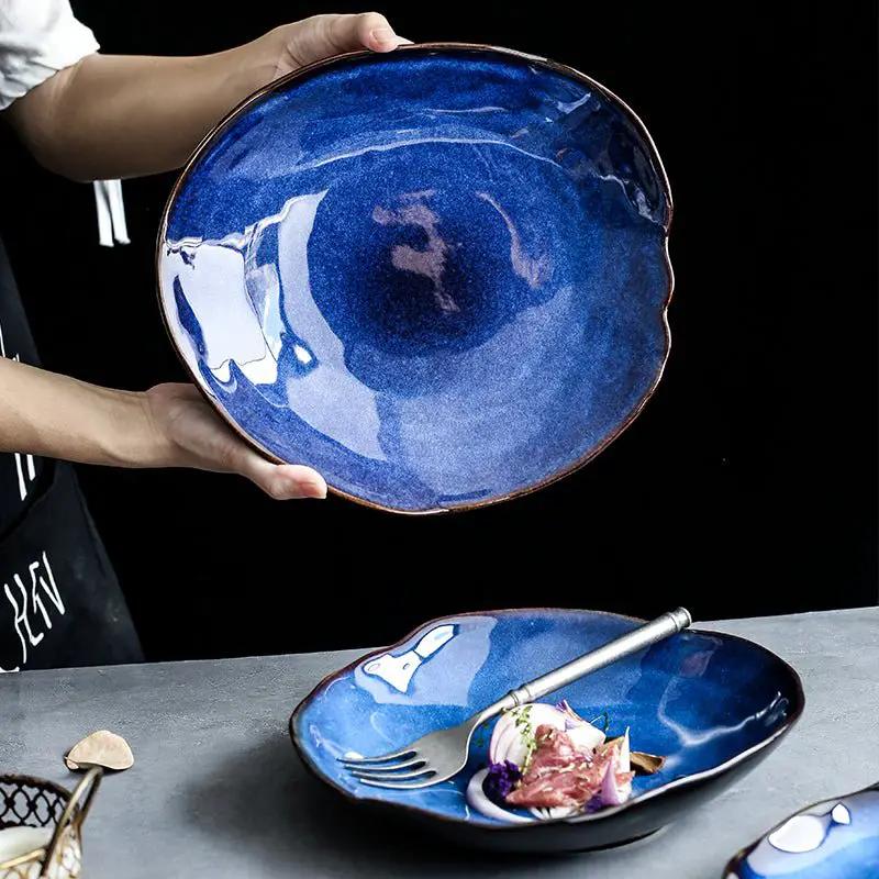 Ceramic Irregular Flat Plates For Western Dishes Household Kitchen Everyday Tableware Dishwasher Safe Microwave Safe by null