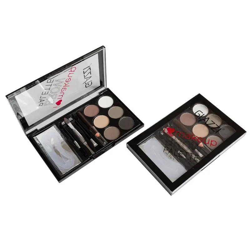 Natural Brown Eyebrow Powder Palette And Stamp Waterproof Makeup Kit For Full Shaping And Definition by null