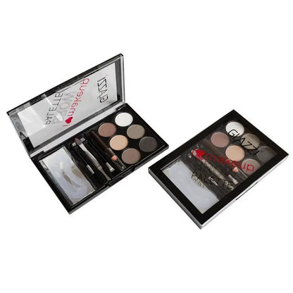 Natural Brown Eyebrow Powder Palette And Stamp Waterproof Makeup Kit For Full Shaping And Definition by null