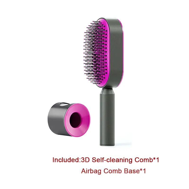 Self Cleaning Hair Brush For Women One-key Cleaning Hair Loss Airbag Massage Scalp Comb Anti-Static Hairbrush by null