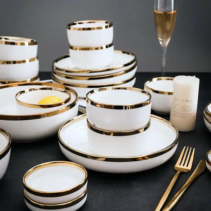 Porcelain Wedding Gifts Set Platinum Bowls And Plates With Gold Trim 4.5 Inch Bowl And 8 Inch Shallow And Deep Dishes by null