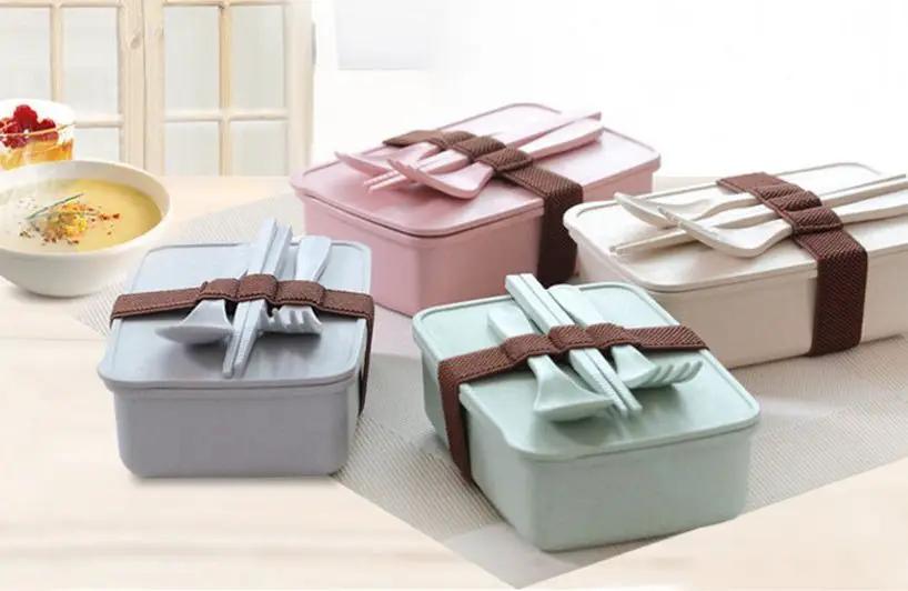 Bamboo Fiber Lunch Box Microwave Safe Bento 600ml Eco Friendly Portable 210g 16x11x5 cm by null