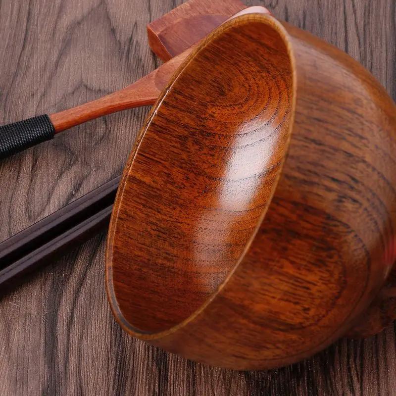 Wooden Round Bowls Set Four Pieces Natural Wood Color For Coffee Tea Meals Hotel Home Kitchen by null