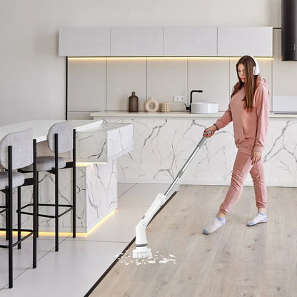 Electric Spin Scrubber Cordless Rechargeable Telescopic Cleaning Brush With 6 Replaceable Heads And Dual Speed by null