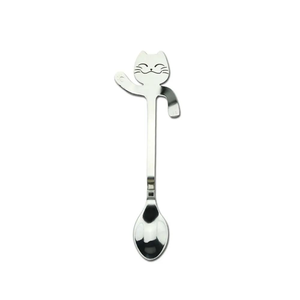 304 Stainless Steel Cat Handle Coffee Spoon With Hanging Hole Cartoon Design Colorful Options by null