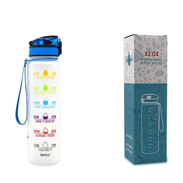 Leakproof 1L Tritan Water Bottle with Time Marker - Cycling Motivational Sports Fitness Cup by null