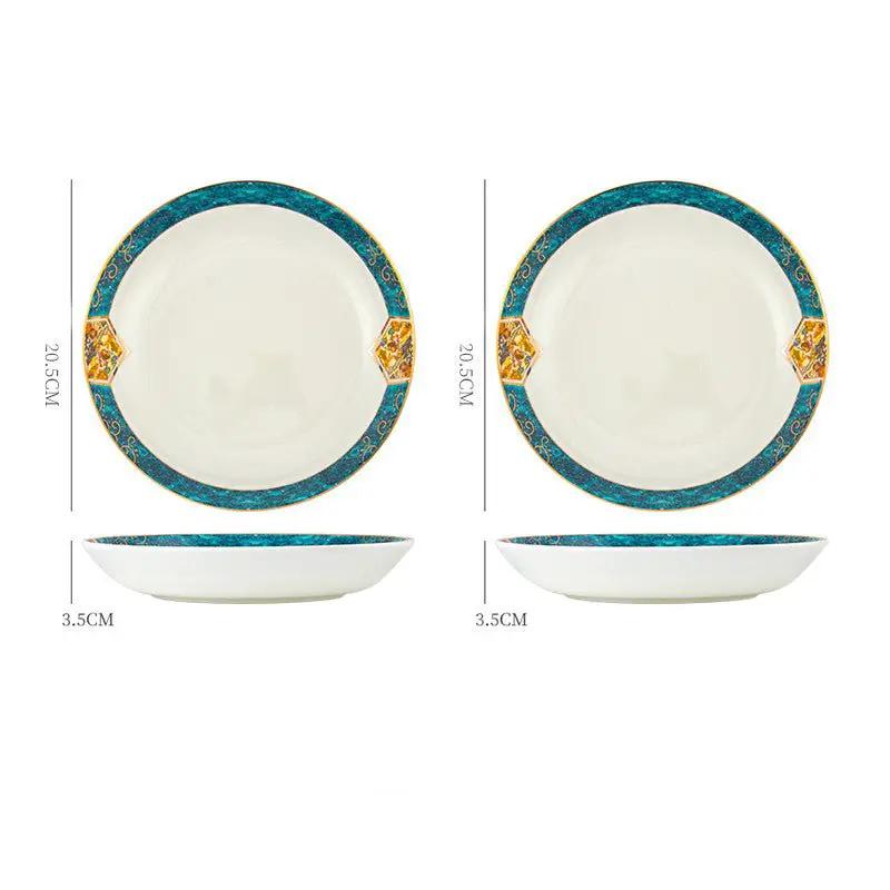 Nordic Style Porcelain Dinner Plates Set Ceramic Round Plates With Plants And Flowers Design by null