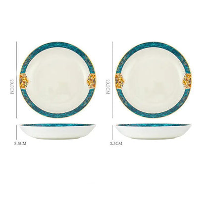 Nordic Style Porcelain Dinner Plates Set Ceramic Round Plates With Plants And Flowers Design by null