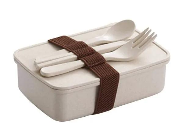 Bamboo Fiber Lunch Box Microwave Safe Bento 600ml Eco Friendly Portable 210g 16x11x5 cm by null