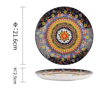 Bohemian Underglaze Ceramic Bowls Round Floral Design Artisanal Dinnerware Set For Everyday Table Decor by null