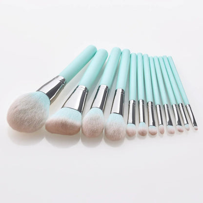 Set of 12 Sky Blue Cosmetic Brushes by null